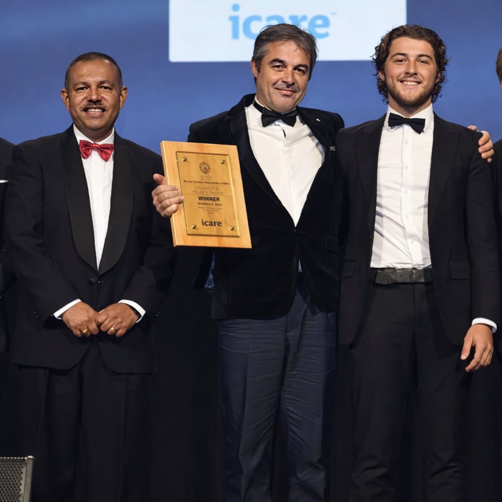 Hubert Auld and his father at the MBA NSW Excellence in Building award ceremony