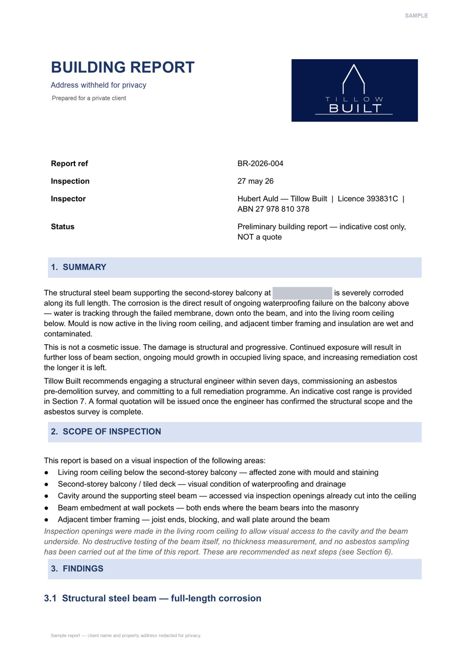 Redacted Building Building Defect Reports & Scope of Works Sydney | Piper Moss × Tillow Built